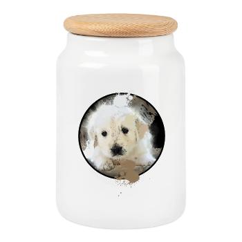 Golden Retriever Baby - Boîte à biscuits avec couvercle en bois - blanc - Devant