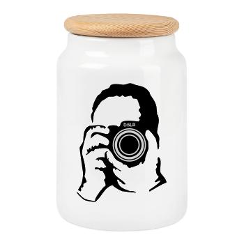 photographer - Cookie Jar with Wooden Lid - white - Front