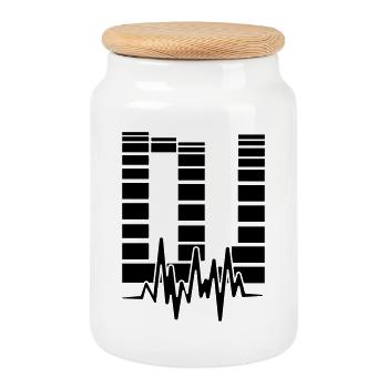 dj - Cookie Jar with Wooden Lid - white - Front