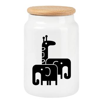 animaux - Boîte à biscuits avec couvercle en bois - blanc - Devant