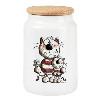 Drôle Chats - Boîte à biscuits avec couvercle en bois - blanc - Devant