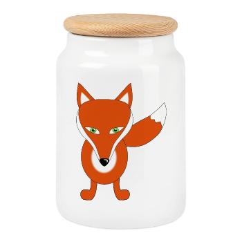 fox - Cookie Jar with Wooden Lid - white - Front