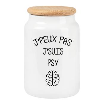 Psychologue / Psychiatre / Travail / Psychanalyste - Boîte à biscuits avec couvercle en bois - blanc - Devant