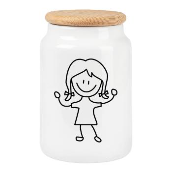 fille - Boîte à biscuits avec couvercle en bois - blanc - Devant