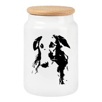 Borzoi head - Cookie Jar with Wooden Lid - white - Front
