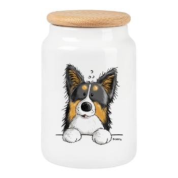 Happy Border Collie - Dog - Cartoon - Gift - Cookie Jar with Wooden Lid - white - Front