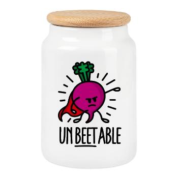 Unbeetable / unbeatable beetroot beet light - Cookie Jar with Wooden Lid - white - Front