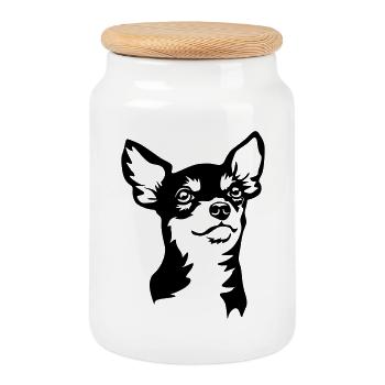 Chihuahua head - Cookie Jar with Wooden Lid - white - Front