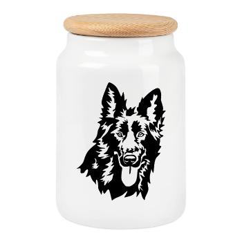 Tête de berger allemand - Boîte à biscuits avec couvercle en bois - blanc - Devant