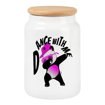 Panda dance - Cookie Jar with Wooden Lid - white - Front