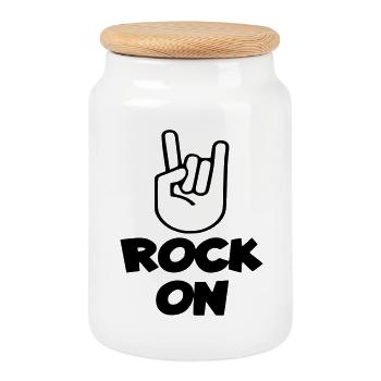 Rock on musician, singer, drummer, bassist * - Cookie Jar with Wooden Lid - white - Front