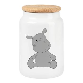 hippo - Cookie Jar with Wooden Lid - white - Front