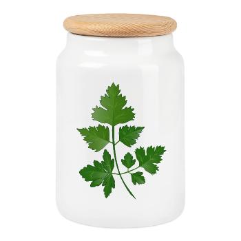 hand drawn parsley branch - Cookie Jar with Wooden Lid - white - Front