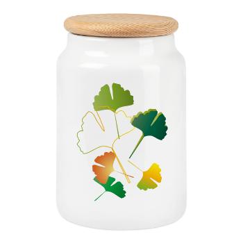herbstliche Ginkgo Blätter teilweise nur Outlines - Keksdose mit Holzdeckel - Weiß - Vorne