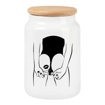 PopArt Woman - Cookie Jar with Wooden Lid - white - Front