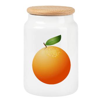 big juicy orange with leaf - Cookie Jar with Wooden Lid - white - Front