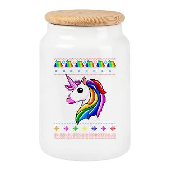Einhorn-Weihnachten - Keksdose mit Holzdeckel - Weiß - Vorne