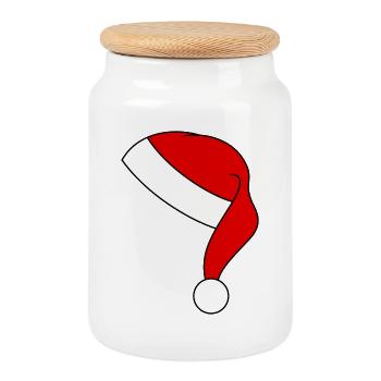 Chapeau de Noël - Boîte à biscuits avec couvercle en bois - blanc - Devant
