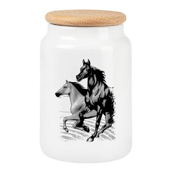Riding - rider - equestrian sport - beautiful horses - Cookie Jar with Wooden Lid - white - Front