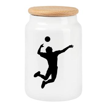Volleyball jumped stroke or service - Cookie Jar with Wooden Lid - white - Front