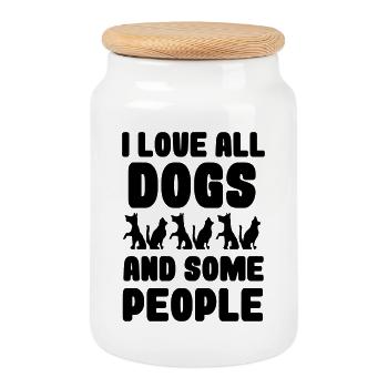 I love all dogs and some people, dogs * - Cookie Jar with Wooden Lid - white - Front