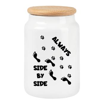 Side by side with dog * - Cookie Jar with Wooden Lid - white - Front
