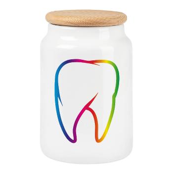 leuchtend bunter Regenbogen Zahn - Keksdose mit Holzdeckel - Weiß - Vorne