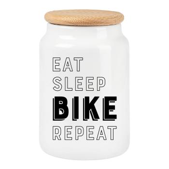 Biker - Boîte à biscuits avec couvercle en bois - blanc - Devant