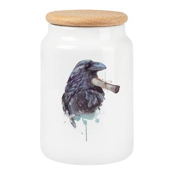 Letter Raven Witch Bird Mystic Design - Cookie Jar with Wooden Lid - white - Front