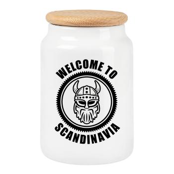 Wikinger Logo Welcome to Scandinavia - Keksdose mit Holzdeckel - Weiß - Vorne