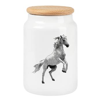 riders, domestic horse mounting, riding - Cookie Jar with Wooden Lid - white - Front