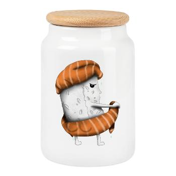 Sushi towel - Cookie Jar with Wooden Lid - white - Front