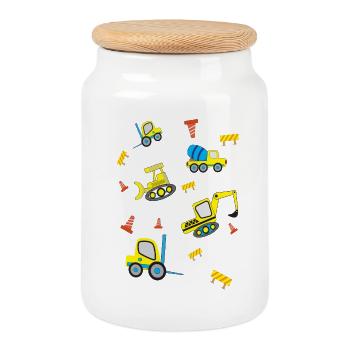 Construction sites Vehicles - Cookie Jar with Wooden Lid - white - Front