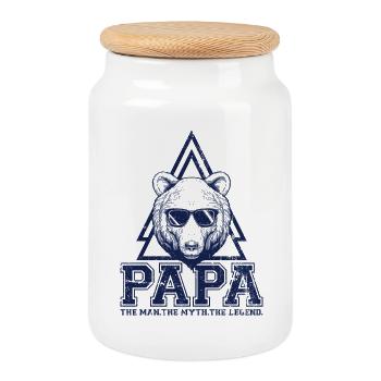 Papa Bear Triangle Logo - Boîte à biscuits avec couvercle en bois - blanc - Devant