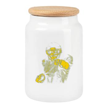 Yellow Blue Football Star Index Finger - Cookie Jar with Wooden Lid - white - Front
