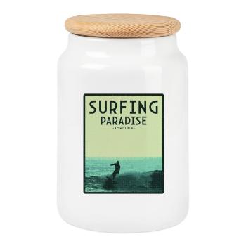 Paradis du surf à Honolulu - Boîte à biscuits avec couvercle en bois - blanc - Devant