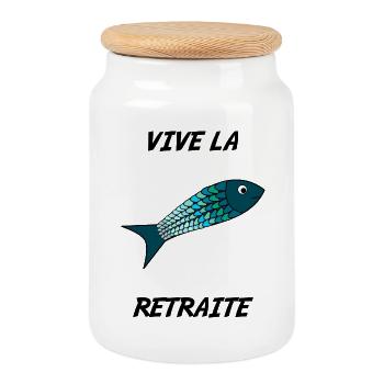 RETRAITE. VIVE LA RETRAITE. PÊCHE. MER. VACANCES. - Boîte à biscuits avec couvercle en bois - blanc - Devant