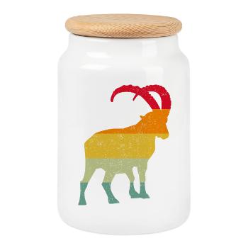 Capricorn, Hiking, Mountains - Cookie Jar with Wooden Lid - white - Front