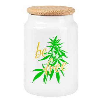 be free hemp leaves - Cookie Jar with Wooden Lid - white - Front