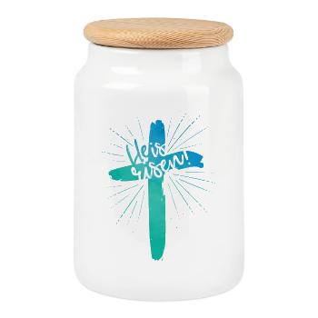 He is risen - Cookie Jar with Wooden Lid - white - Front