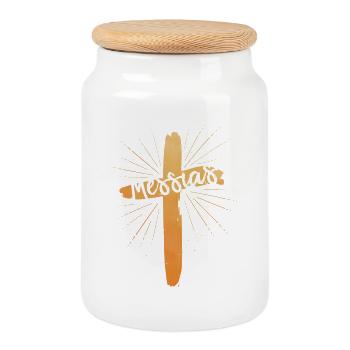 Messie - Boîte à biscuits avec couvercle en bois - blanc - Devant