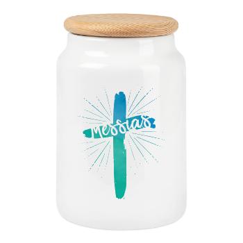 Messie - Boîte à biscuits avec couvercle en bois - blanc - Devant