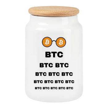 Bitcoin Bezel - Cookie Jar with Wooden Lid - white - Front