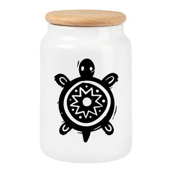 Tortue Tribale - Boîte à biscuits avec couvercle en bois - blanc - Devant