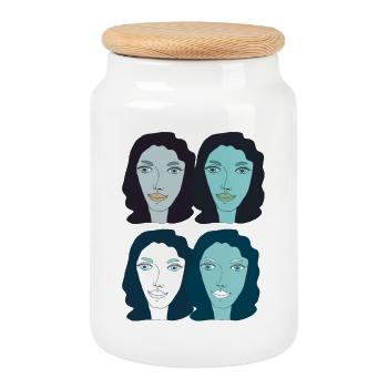 dame art pop - Boîte à biscuits avec couvercle en bois - blanc - Devant