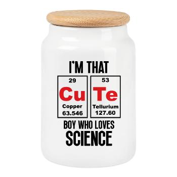 Je suis ce garçon mignon qui aime la science - Boîte à biscuits avec couvercle en bois - blanc - Devant