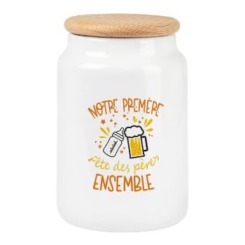 premiere fete des peres ensemble - Boîte à biscuits avec couvercle en bois - blanc - Devant