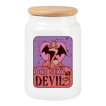 Sexy devil - Cookie Jar with Wooden Lid - white - Front