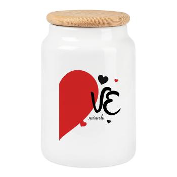 Romantic Heart Leaf Design on Textile - Cookie Jar with Wooden Lid - white - Front