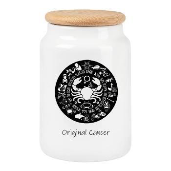 Zodiac sign Cancer 001 black - Cookie Jar with Wooden Lid - white - Front